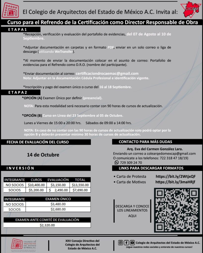 Curso para el Refrendo de la Certificación como director Responsable de Obra